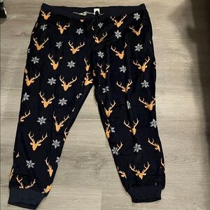 Holiday Time Navy Blue Pants with Orange Deer and White Snowflakes